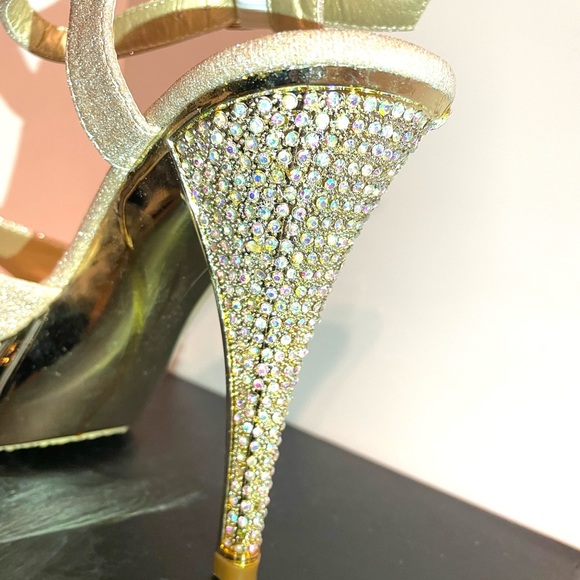 Gold Glitter Bronze Rhinestone Open Mary Jane Heel Pump - Picture 4 of 5